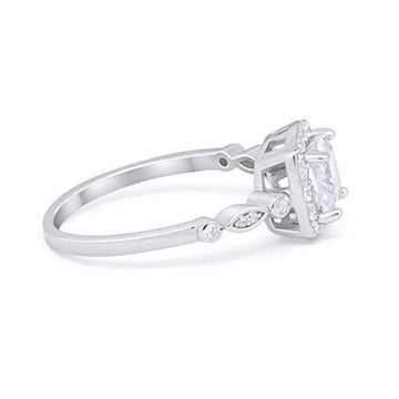 Halo Cushion Wedding Ring Bridal Simulated Cubic Zirconia 925 Sterling Silver